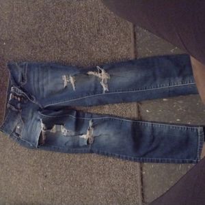 Junior size 5 skinny mid-rise ripped jeans-0566